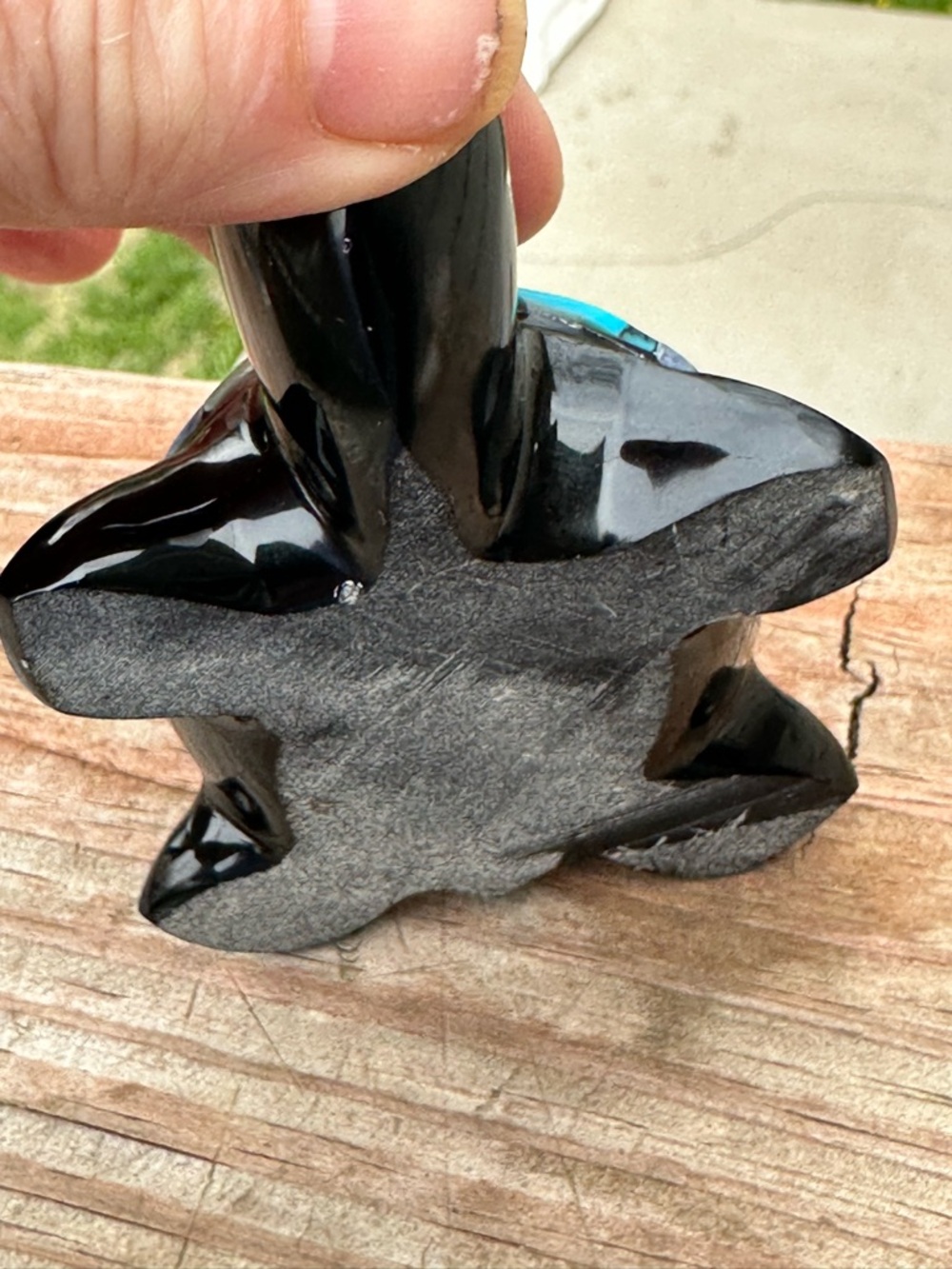 Carved Obsidian Turtle with Multicolor Inlay and Abalone Shell - Picture 4 of 5